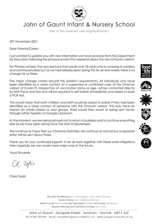 thumbnail of Covid update letter 30.11.2021
